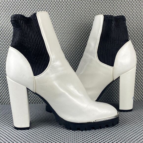 BCBGeneration Leah Boots Womens Size 9B White Black Block Heel Ankle Boots - Picture 3 of 10